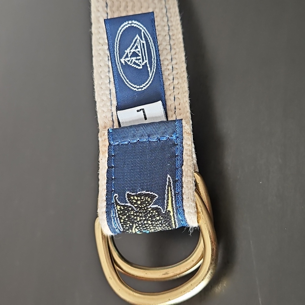 Leather Man Fish Patterned Canvas Belt with Gold Buckle, size large - Picture 5 of 9